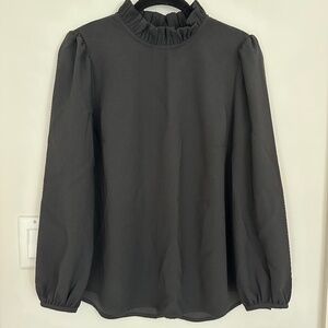 J Crew Black Ruffle Neck Crepe Blouse